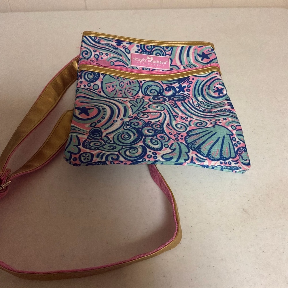 Simply Southern Pink and Blue Patterned Shoulder Bag With Adjustable Strap